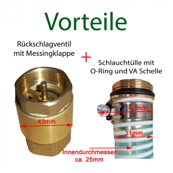 7 m Saugschlauch mit Fussventil und Reduzieradapter (Schwengelpumpe)